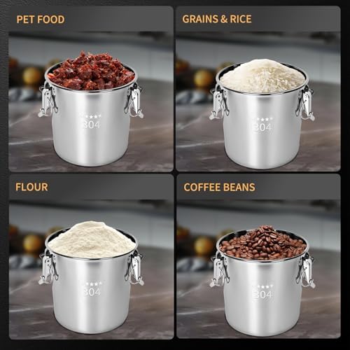 21L/5.6GAL and 12L/3.2GAL Stainless Steel Airtight Canister, Food Storage Canisters with Lid&Locking Clamp for Rice Flour Sugar Grain Coffee Bean Storage Containers (12L & 21L,2 CANISTERS) - Thumbnail 4