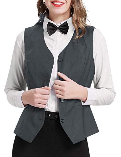 GRACE KARIN Women's V-Neck Slim Fit Office Bottoned Dressy Suit Vest Waistcoats3