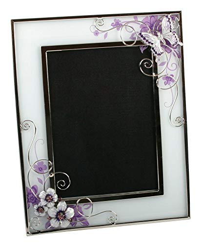 Haysom Interiors Beautiful Purple Glass 5" x 7" Photo Frame with Flowers and Butterflies