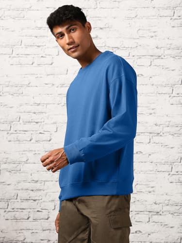 Image of Nobero Oversized Sweatshirts for Man Stylish Crew Neck | 280 GSM Rich Cotton Fleece Solid Oversized Fit Full Sleeve Sweatshirt for Men | Stylish Casual Wear Winter Sweatshirt for Men