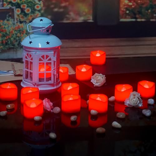 Image of CANDLE CHOICE Battery Operated Flameless Tea Lights Bright Flickering LED Tealight Votive Candles for Wedding Party Table Centerpieces Halloween Christmas Decoration Batteries Included 20 Pack Red