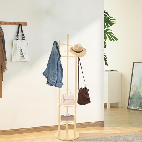 WODFARR - Perchero de pie de bambú, mueble de entrada, perchero, perchero giratorio de madera para entradas, apartamentos y oficinas, 171 x 40 x 40 cm