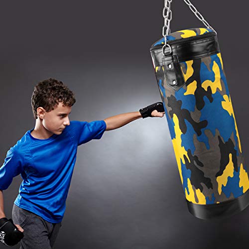 Luniquz Kids Punching Bag, Unfilled Hanging Boxing Bag with Mount Chain for Boys Girls, 23" in Camo
