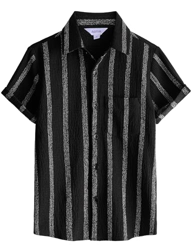AOTIK Boys Casual Button Dwon Shirt Short Sleeve Fashion Button Up Shirt with Pocket 14 Black