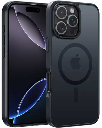 Image of FNTCASE for iPhone 16 Pro-Max Case: [Compatible with Magsafe] Translucent Matte Magnetic Phone Cover - Military Grade Drop Protection Shockproof Protective Cases - Black