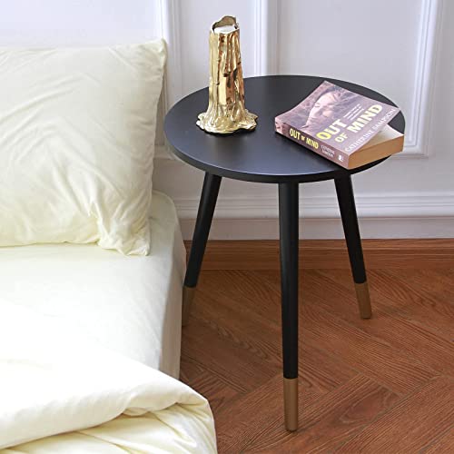 Awasen Round Side Table, Round White Modern Home Decor Coffee Tea End Table For Living Room, Bedroom And Balcony, Easy Assembly (16X19.5Inches, Black&Gold) #TOP3