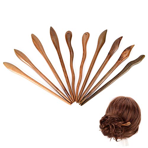 Ujuuu 6 Pack Retro Wooden Curved Hair Stick Pin, Hair Pin Pick, Hair Clip, Hair DIY Jewelry
