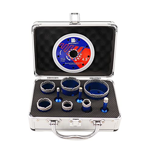 Diamond Core Drill Bit Set - for Porcelain Tile Ceramic Marble Granite Drilling,BRSCHNITT 1/4" 5/16" 3/8" 4/5" 1" 1-3/8" 1-1/2" 2" 2-1/2" (6 8 10 20 25 35 38 50 65mm) Vacuum Brazed Diamond Hole Saw Kit with 5/8-11 Thread