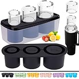Rhewatin 1pc Tumbler Ice Tray for Stanley/Yeti/Simple Modern etc. 30-40oz Tumblers, Silicone Ice Cube Tray for Tumblers with Bin and Lid, Black