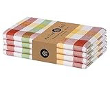 Native Fab Harvest Fall Gingham Check Kitchen Towels 4 Pack 18x26 Inches - 100% Cotton, Soft, Absorbent Dish Towels for Drying & Cleaning, Holiday Dishcloths - Burgundy, Green, Yellow