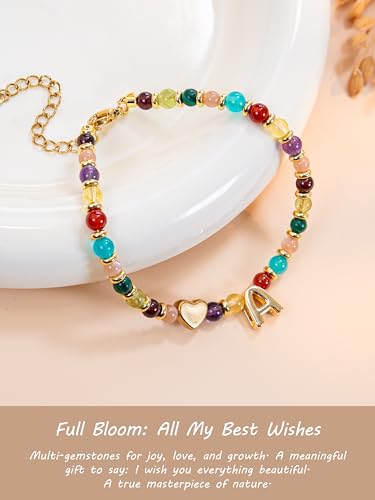 SENLLY Crystal Initial Bracelet, Meaningful Gift for Women Crafted with Natural Stone & 3D Initial Bead A, Adjustable for Mom Daughter Sister Wife Friend - image 2