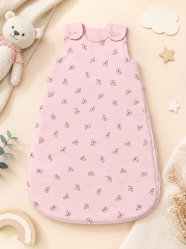 Image of TuddyBuddy Baby Cotton Wearable Quilted Sleeping Bag Blanket 1.5 Tog with 1 Way Zipper Closure | Ideal for Babies & Kids Hypoallergenic Fabrics | (Roses AOP - Pink, 0-6 Months)