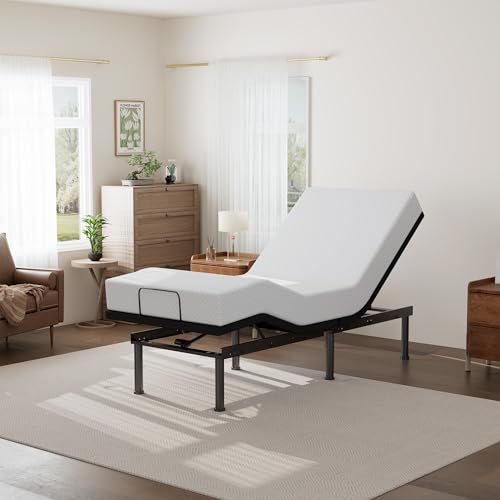 Image of Twin XL Adjustable Bed Base Frame and 10 inch Green Tea Memory Foam Mattress, Electric Bed Base w /Wireless Remote, Zero Gravity Bed, Head and Foot Incline, Anti-Snore,Easy Assembly