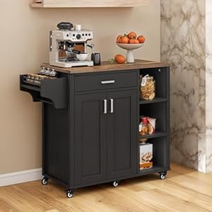 YITAHOME 37" Rolling Kitchen Island Cart with Storage, Butcher Block Island on Wheels, Mobile Kitchen Storage Carts with Shelves & Spice, Black YITAHOME 37 Rolling Kitchen Island Cart with Storage Butcher Block Island on Wheels Mobile Kitchen Storage Carts with Shelves Spice Black