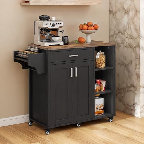 YITAHOME-37-Rolling-Kitchen-Island-Cart-with-Storage-Butcher-Block-Island-on-Wheels-Mobile-Kitchen-Storage-Carts-with-Shelves-Spice-Black YITAHOME 37 Rolling Kitchen Island Cart with Storage Butcher Block Island on Wheels Mobile Kitchen Storage Carts with Shelves Spice Black