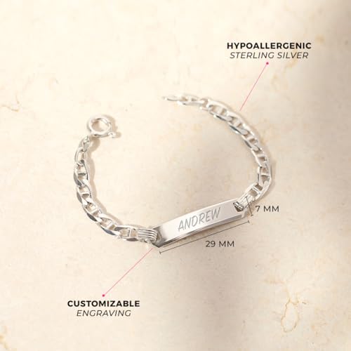925 Sterling Silver Tag ID Identification Anchor Chain Link Bracelet For Boys & Girls - Custom Personalized Bracelet Gift Idea for Small Children - Classic Traditional Engravable Bracelet4