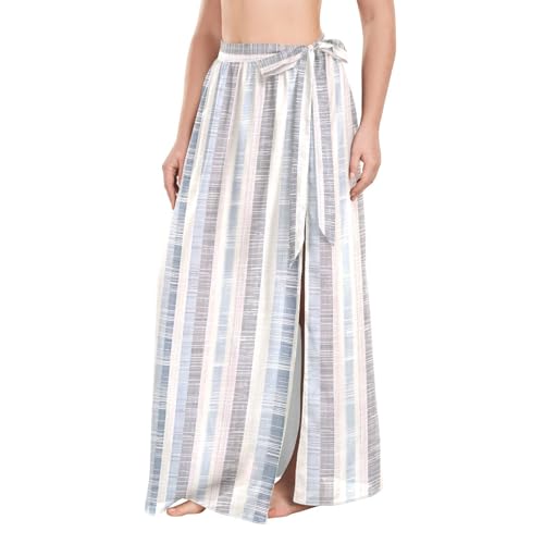 Maillot de bain réglable rayures bleues blanches paréo long vêtement de plage femme L