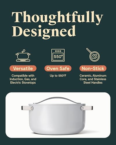 Image of Caraway Nonstick Ceramic Dutch Oven Pot with Lid (6.5 qt, 10.5 inch) - Non Toxic, PTFE & PFOA Free - Oven Safe & Compatible with All Stovetops (Gas, Electric & Induction) - Gray