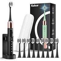 Sonic Electric Toothbrush for Adults and Kids, Comes with 10 Brush Heads & Travel Case, 5 Modes with 2 Minutes Built in Smart Timer, One Charge for 90 Days, 42,000 VPM Motor (Black)