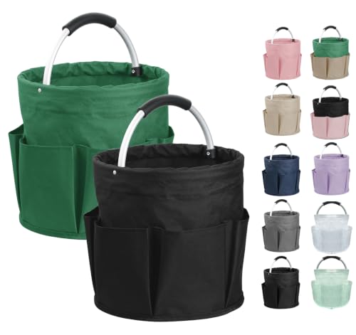 Image of 2PCS Cleaning Caddy, 17L Collapsible Cleaning Supply Caddy with Handle, Foldable Tool Bucket Organizer with Outer Pockets, Storage Basket for Travel, Housekeeping, RV, Green + Black
