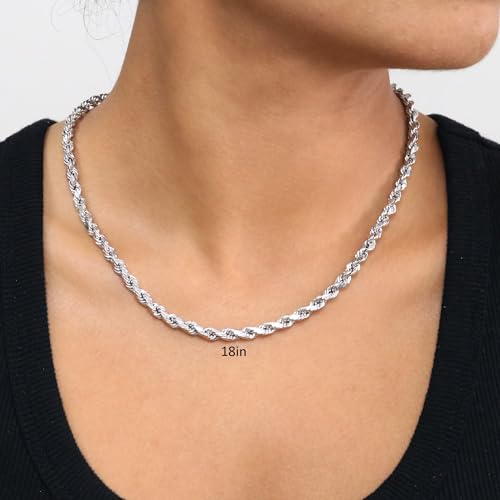 Nuragold 10K Real White Gold 5mm Solid Rope Chain Diamond Cut Necklace (20"-30") Italian Jewelry for Men3