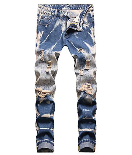 メンズミッドライズリッピングジーンズプラスサイズタイトダイヤディストレートレッグデニムズボン,ブルー,36 メンズミッドライズリッピングジーンズプラスサイズタイトダイヤディストレートレッグデニムズボン,ブルー,36