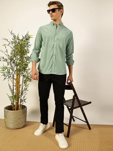 Image of Thomas Scott Men's | Solid | Full Sleeve | Slim Fit | Polyester-Blend | Button Down | Casual Shirt