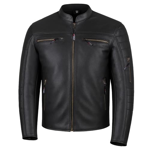 REVOLT Men's Motorcycle Jacket, Natural Buffalo Leather, CE Armor -