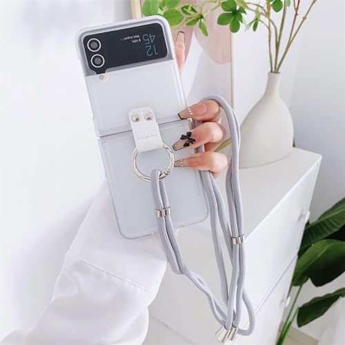 Coque Samsung Z Flip 4 cordon tour de cou pour garder les mains libres en blanc