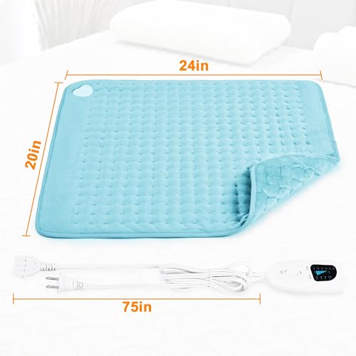 Image of Deepsoon Heating Pad,Electric Heating Pads for Back,Neck,Moist Heating Pad for Abdomen Shoulder Knee Legs,Dry /Moist Heat&Auto Shut Off,Mother's Day Birthday for Men and Women,Light Blue,24x20 Inch