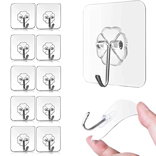 Image of HURRYSHOPPY 10 Pcs Wall Sticker Hooks for Walls for Hanging Heavy Items Kitchen Bathroom Office Living Room Home Decoration Adhesive Reusable Utility Ceiling Hooks (Stylish, 10)