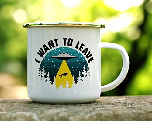 Taza esmaltada con diseño OVNI y extraterrestre 12oz miniatura 2