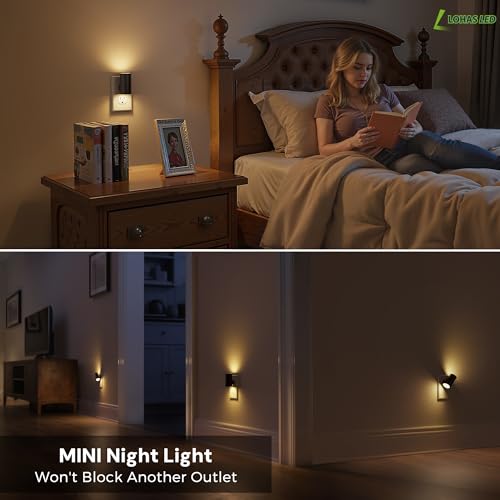 Image of L LOHAS LED Night Light, Mini Night Lights Plug into Wall, Light Sensor, 2 Level Brightness, Soft White 3000K, Rotating Nightlight Plug in Wall for Adult Kids Hallway Bedroom Bathroom Stairway, 1 Pack
