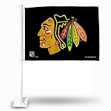 Rico Industries NHL Rico Industries Chicago Blackhawks Black Double Sided Double Sided Car Flag - 16' x 19' - Strong Pole that Hooks Onto Car/Truck/Automobile