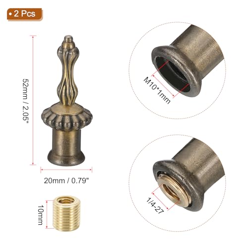 Image of PATIKIL 20x52mm Lamp Shade Finial, 2 Pcs Lamp Finials Caps Knob M10x1mm Threaded Zinc Alloy Solid Lamp Finial Decoration for Lamp Shade Table Floor Lamps, Green Brass Tone