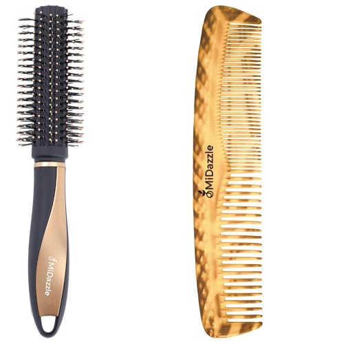 Image of Midazzle Premium Round Hair Brush and Daily Comb Set, 2 Pieces, 100g