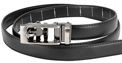 Women's Leather Ratchet Belt, Trim to Fit 18"- 44" Waist, No Holes, Packed in a Gift Box (W723X Black, 25mm Wide)3
