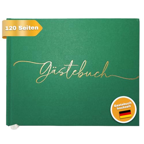 Plantvibes Premium Gästebuch Hochzeit – 120 Seiten Premium-Papier, Dickem Papier, Es Drückt Nicht Durch, Vintage-Stil, Mit Goldenem Titel - Ideal Für Hochzeiten, Geburtstage