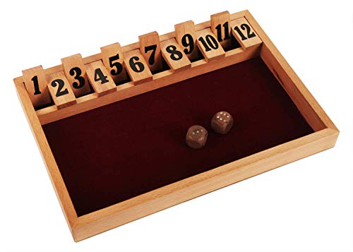 Store Indya 12 Piece Shut The Box - Fun Dice Games For Adults Or Educational Math Games For Kids - Made From Mango Wood - Handcrafted 14" X 8.5" X 1.5" Board Includes Lid And 2 Dice #TOP4