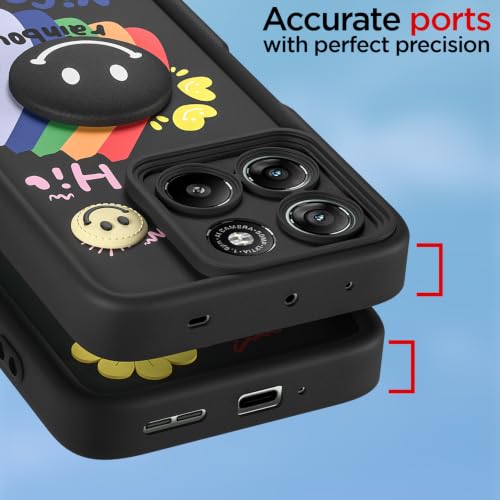 Image of Pikkme Back Cover for Motorola Moto G67 Power 5G / G57 Power 5G | Soft Silicone| Cute Rainbow Smile & 3D Cartoon Flower Design | Shockproof Raised Camera Protection Bumper Case (Black)