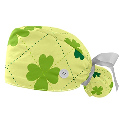 Chapeaux bouffants trèfle JDEZ à motif shamrock avec bandeau de travail ajustable