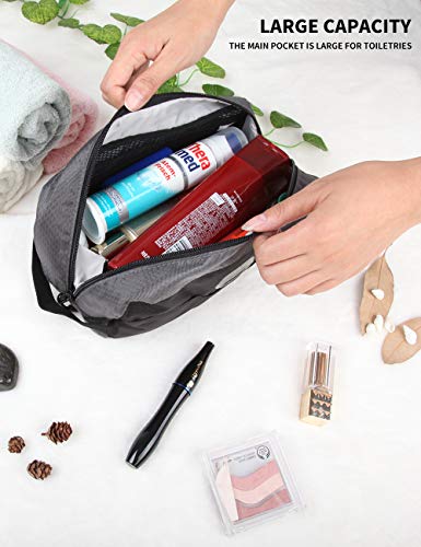 GOX Premium Toiletry Bag, Dopp Kit Case For Travel, Multifunction Organizer Pouch (Black/Grey) - Thumbnail 3