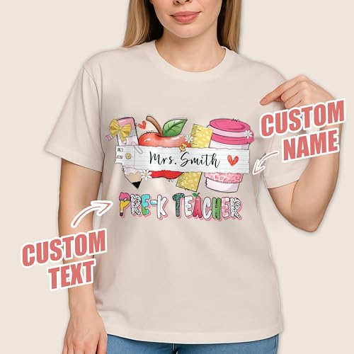 JIX & JOKY Custom Teacher Shirt for Women Personalized Back to School Teacher Shirts Gifts for First Day of School2