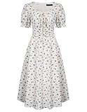 kleid landhausstil leinen 🌹【Design】: Rundhals, kurzer Puffärmel, Patchwork-Spitzen an der Taille und dem Ausschnitt, Gestraffte Taille, A-Linien-Silhouette. Diese Designs verleihen Eleganz und können Ihren einzigartigen Charme zeigen