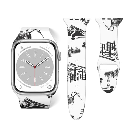 Miniatures Symbolizing Japan Sakura Kimono Pines Fuji Torii Lanterns Bands Compatible With Apple Watch 7/6/5/4/3/2/1 38mm/40mm Soft Double-Button Sport Strap Case For Men & Women