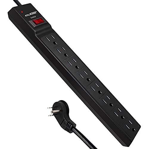 Digital Energy 8 Outlet Surge Protector Power Strip - 15 AMP 1875 W 125 V 350 J Surge Protection ETL Listed - Flat Plug Black 3 FT