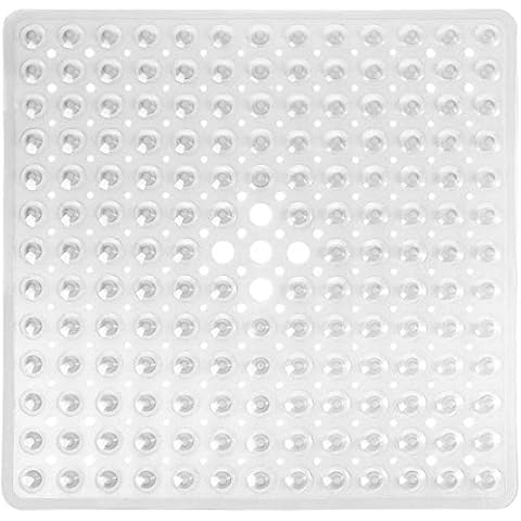 Yimobra Square Shower Mat for Bathtub, Non-Slip with Drain Holes, Suction Cups, BPA, Latex, Phthalate Free, Machine Washable, 53 x 53 cm, Clear Cover