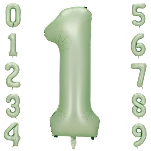Image of Sage Green 1 Number Balloon,Olive Green 1 Balloons 40 Inch Large Helium Foil Mylar Birthday Balloons for Boy Girl Baby Shower Birthday Jungle Party Decorations