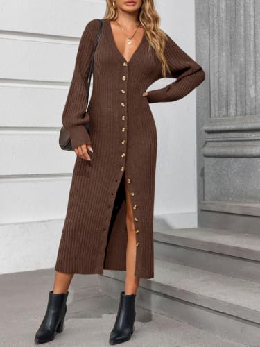 Image of Saodimallsu Womens Long Duster Cardigans Button Down Maxi Sweater Dress