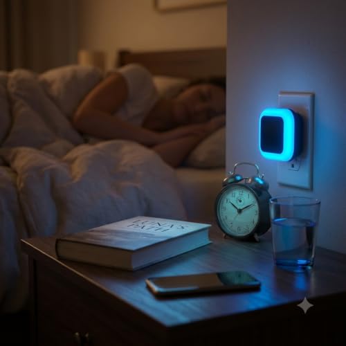 Image of 0.5W LED Night Light, Plug-in 2-Pin Compact Socket Lamp for Bedroom, Hallway & Living Room, Energy Efficient Soft Glow, Plug & Play (Blue)